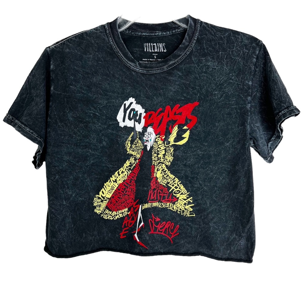 Disney Villains Cruella Deville You Beasts Graphic SS Crop T-Shirt Women’s Sz S